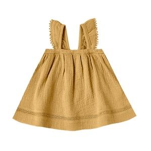 Quincy Mae 3-6 month organic gold woven muslin ruffle dress NWT